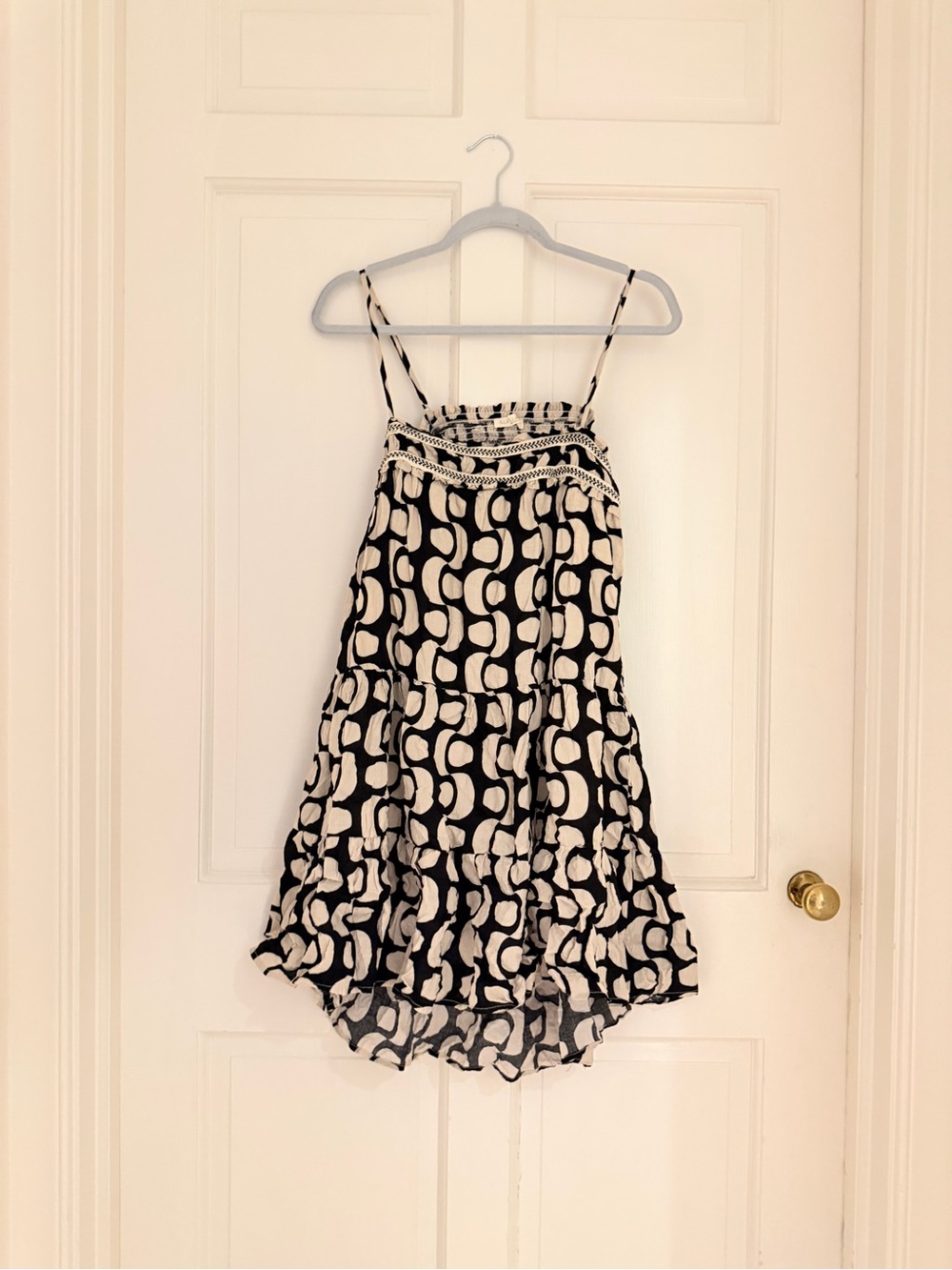 ILLA ILLA Black and White Geometric Spaghetti-Strap Mini Dress